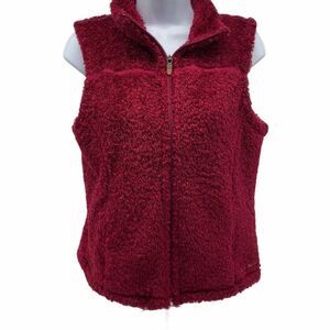 LL Bean Fuzzy Maroon Full Zip vest Women’s size Sm